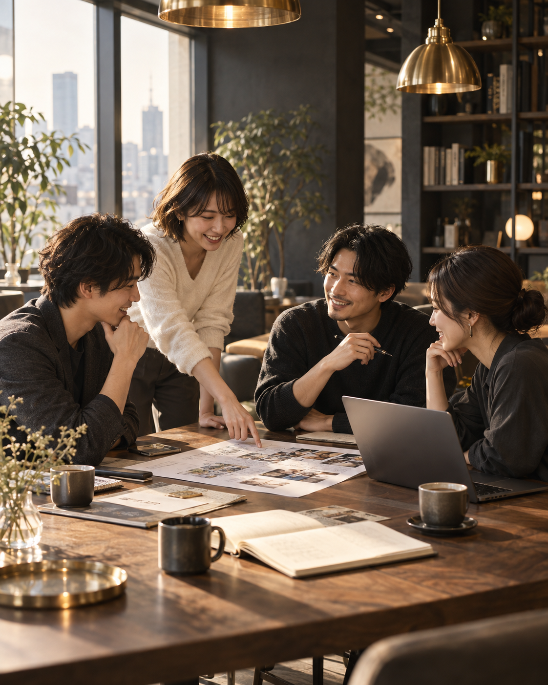 仲間と企画について話し合うイメージ